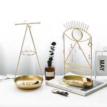 Nordic simple style golden iron jewelry storage rack model room bedroom light luxury geometric metal jewelry display rack