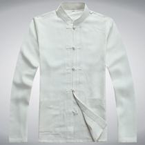 Tang suit base shirt middle-aged and elderly long-sleeved cotton linen new thin coat Chinese style loose linen men Chinese style
