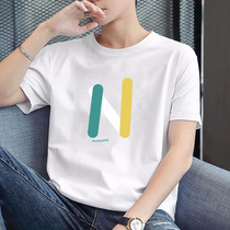 Summer 2021 new short-sleeved T-shirt mens trendy brand ice silk trend pure cotton t-shirt round neck half sleeve white clothes
