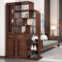 Solid wood living room entrance partition cabinet New Chinese style modern screen double-sided wine cabinet foyer shelf wall-mounted hall cabinet