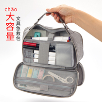 Large capacity canvas pencil bag for high school students Multi-functional primary school students double-layer stationery box Korean version of simple literature and art small fresh cute ins wind Japanese stationery bag Girl heart personality creative pencil box