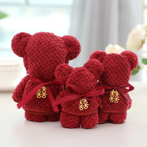 Bear towel with hand gift square scarf womans wedding red wedding candy Full Moon Birthday return creative Full Moon gift