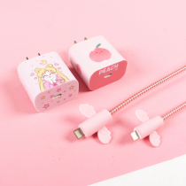 Apple 13 12 13pro 11promax mini flat ipad9 mobile phone 20w charger sticker data line winding rope containing cartoon adorable decoration