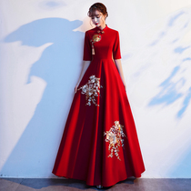 Toast bridal cheongsam 2021 new winter wine red engagement dress dress Chinese wedding satin women winter