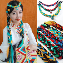 Original Tibetan-style wig super long twist braid color Tibetan clothing headdress hair accessories peacock blue red green yellow