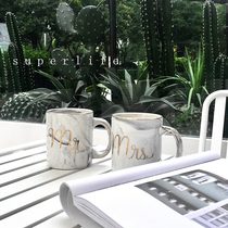 European style Nordic marbled men and women couple gold-edged ceramic mug home office milk coffee cup
