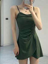 Sisi swimsuit temperament niche Korean ins covering the belly and thin folds hot spring conservative sexy one-piece swimsuit