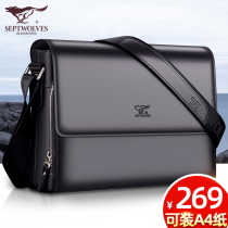 Seven Wolves Genuine Leather Mens Bag Single Shoulder Bag Mens Bag Business Inclined Satchel Bag 2021 New Backpack Leather Bag Briefcase Briefcase