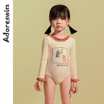 Adoreswim new ins Girls Swimsuit Western style long sleeve sunscreen childrens cute baby spa one-piece swimsuit