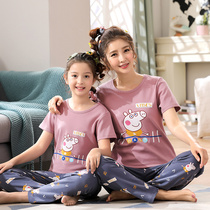 Parent-child pajamas female Girls summer childrens clothes at home Cotton leisure Middle School female Big Boy mother short sleeve mens trousers