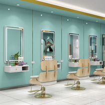 Barber shop mirror hair salon special network red hairdressing shop hair cutting mirror table surface integrated cabinet with lamp hanging wall-mounted