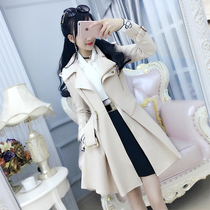 Seven Seven Fate Spring and Autumn New Womens Beige British Temperament Slim Long Sleeve Medium Long Trench Coat