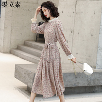 Floral chiffon dress long-sleeved 2021 spring and autumn new Korean temperament western style French fairy bottomed long skirt