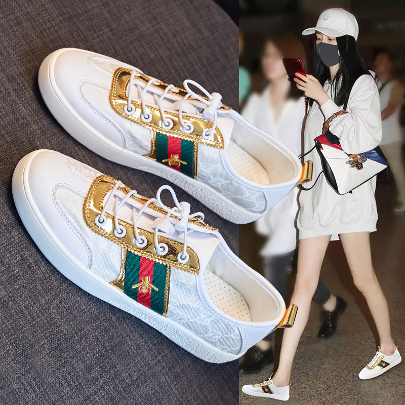 2021 spring new small bee small white shoes womens casual board shoes large size womens shoes single shoes burst flat soles