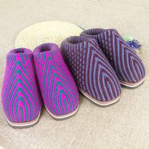 2021 new winter hand-woven wool slippers female home warm non-slip wool cotton slippers dowry finished product