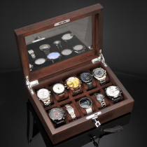 Elm pure solid wood watch box watch box mechanical watch collection box box storage box glass skylight beaded string box