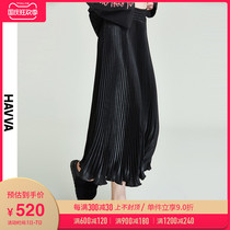 HAVVA2021 autumn new black pleated skirt womens skirt long chiffon A- line dress sub Q36170
