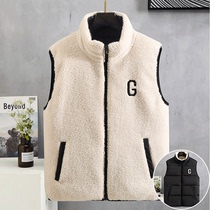 Double-sided vest mens autumn and winter loose collar lamb wool vest vest trend outside wear casual grain velvet jacket