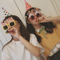 Funny birthday party glasses hat headdress photo props couple Children boy decoration set