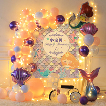 Mermaid Princess theme Baby girl birthday party decorations scene decoration girl balloon background wall