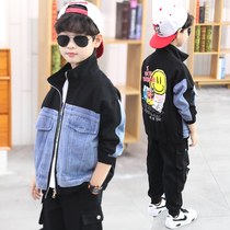 Childrens clothing boys denim jacket jacket spring and autumn clothing 2021 new childrens middle and big boy handsome foreign coat Korean version tide