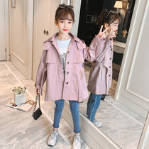 Girls windbreaker autumn clothing 2021 new childrens foreign style childrens clothing childrens Korean version of net red long fashionable coat