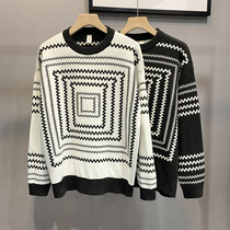 National tide sports sweater mens round neck base sweater autumn and winter sweater National style pullover loose top