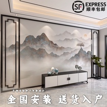  Bamboo and wood fiber integrated wallboard Light luxury new Chinese artistic conception Landscape quick-install gusset living room sofa TV background wall