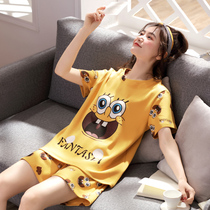 Pajamas womens summer summer pure cotton short-sleeved shorts Home clothes Cotton cartoon Korean version sweet and cute suit