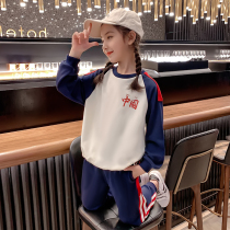 Girls set foreign style autumn clothes 2021 New Tide childrens clothing girls sports clothes spring and autumn children Net red two-piece set