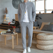 Zhongshan three-piece male Chinese style Autumn New retro buckle embroidery Tang suit Chinese dress suit