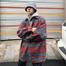 Spring and autumn coat mens trend loose Korean windbreaker ins Tide brand hip hop Plaid clothes handsome woolen coat