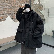 Winter high street retro American cotton-padded jacket Joker hooded frock cotton-padded jacket men's tide brand ins lovers cotton-padded jacket