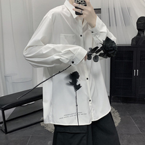 Ultra-fire cec very fairy long sleeve shirt male tide truffle ruffee handsome inch jacket Korean version loose 100 hitch white shirt