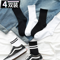  Socks mens mid-tube summer thin black and white solid color long tube spring and autumn deodorant sweat-absorbing long socks ins tide mens socks
