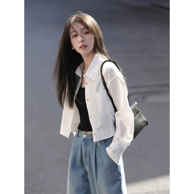 taobao agent White short mini-skirt, spring long-sleeve, jacket, polo collar, 2023 collection