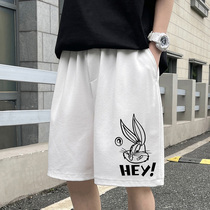Thin breathable rabbit printed shorts mens bottoms summer ins trend all-match straight loose sports five-point pants
