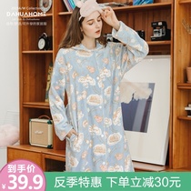  Autumn and winter coral velvet nightgown women thickened lengthened flannel warm pajamas skirt new bathrobe velvet nightgown