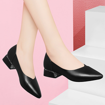 Black work shoes womens comfortable soft sole not tired feet summer thin leather shoes breathable leather pedal low heel shoes