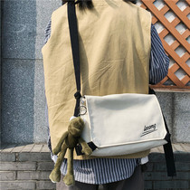 Canvas Slanted Satchel for men Students Korean version Trend womens fashion Tide Cards Hip Hop Japan Casual 100 lap single shoulder bag