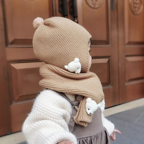 Childrens hat scarf two-piece Korean baby set warm autumn and winter boys and girls baby knitted hat winter