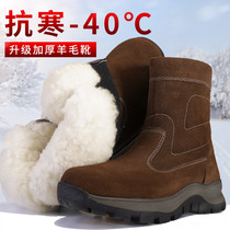 Winter cotton boots Male fur integrated wool boots Northeastern snow boots warm currents frock outdoor men and women Martin boots