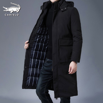 Cardile crocodile cotton coat Mens long over-the-knee cotton suit extended thickened middle-aged coat Mens quilted jacket extra-long coat