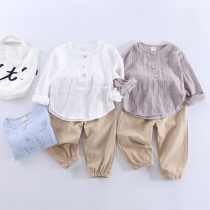 Male baby summer cotton and linen suit Little girl childrens baby clothes trendy Western style boys 3 years old children spring and autumn long sleeve 1