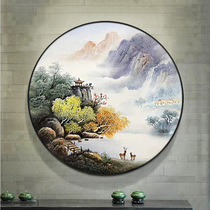 New Chinese living room entrance landscape landscape painting round decorative painting restaurant murals hand-painted oil painting Fulu hanging painting
