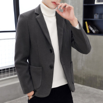 Autumn short Ruffian small windbreaker mens woolen coat Korean trend suit woolen coat male handsome