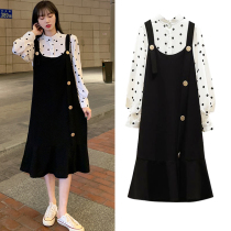 Pregnant womens autumn suit fashion spring and autumn new coat strap skirt Korean loose pregnant womens dress