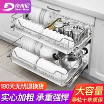 Dimini basket kitchen cabinet 304 stainless steel double drawer type built-in bowl rack kitchen cabinet seasoning basket bowl basket