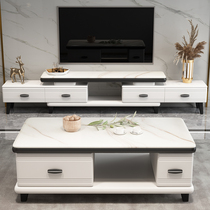 Marble TV cabinet Coffee table combination set Modern simple living room Nordic style small apartment TV cabinet telescopic