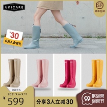 UNICARE tall rain boots women waterproof rain boots non-slip overshoes water shoes rubber shoes plus velvet thickened fashion style outside wear